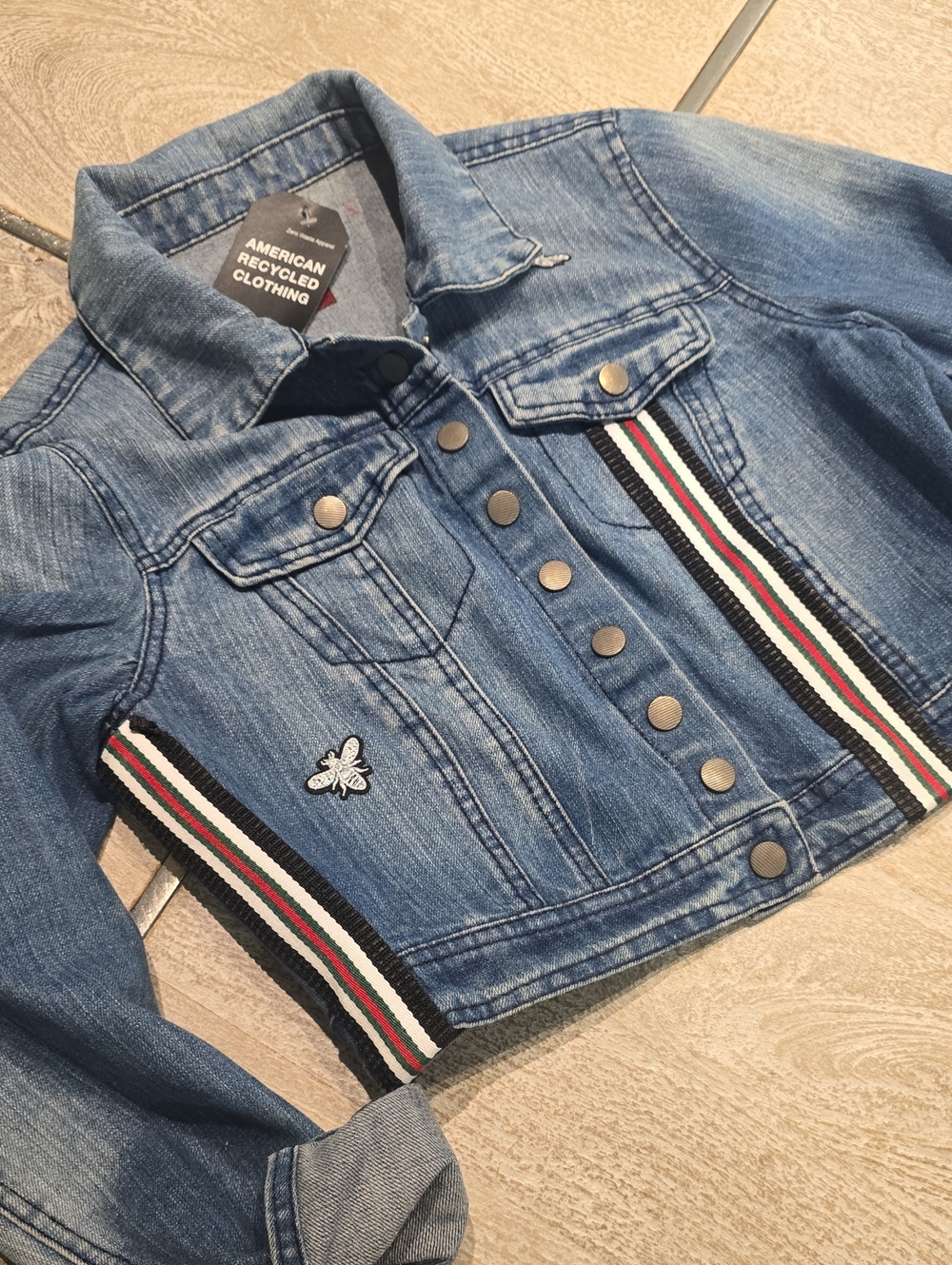 Upcycled Designer Insipered Jean Jacket Classic blue denim jacket - Picture 5 of 11